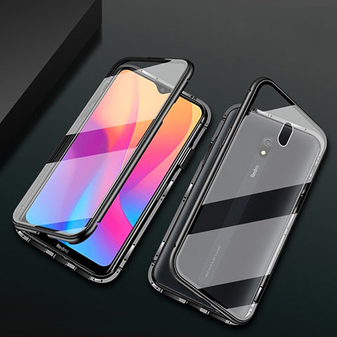 Handyhülle Hülle Luxus Aluminium Metall Rahmen Spiegel 360 Grad Tasche für Xiaomi Redmi 8A Schwarz