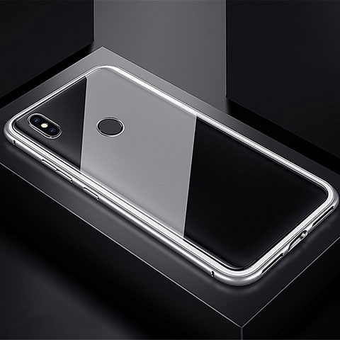 Handyhülle Hülle Luxus Aluminium Metall Rahmen Spiegel 360 Grad Tasche für Xiaomi Redmi Note 7 Pro Silber