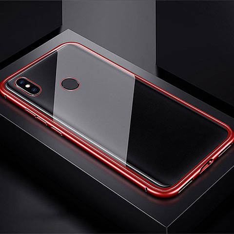 Handyhülle Hülle Luxus Aluminium Metall Rahmen Spiegel 360 Grad Tasche für Xiaomi Redmi Note 7 Rot