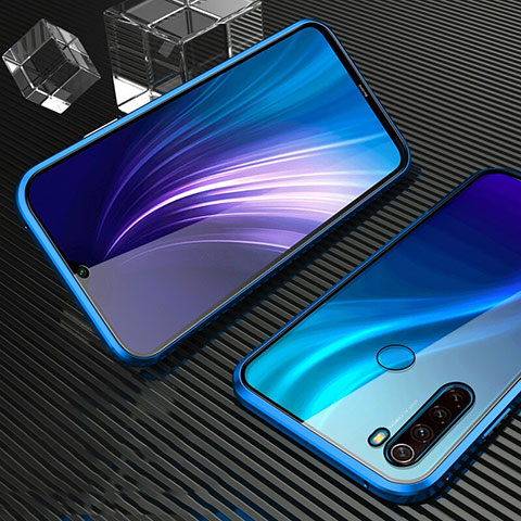 Handyhülle Hülle Luxus Aluminium Metall Rahmen Spiegel 360 Grad Tasche für Xiaomi Redmi Note 8T Blau