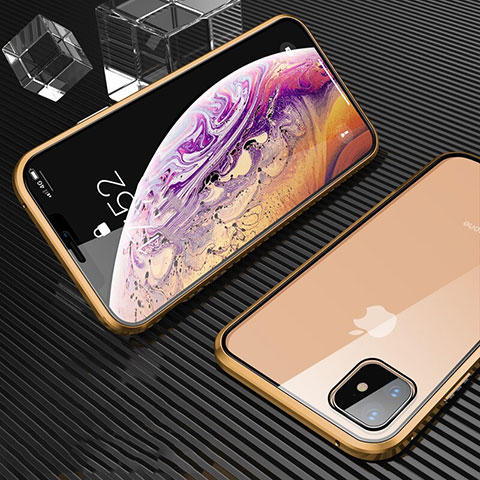 Handyhülle Hülle Luxus Aluminium Metall Rahmen Spiegel 360 Grad Tasche M01 für Apple iPhone 11 Gold