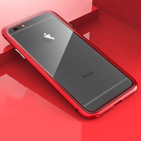 Handyhülle Hülle Luxus Aluminium Metall Rahmen Spiegel 360 Grad Tasche M01 für Apple iPhone 6 Plus Rot