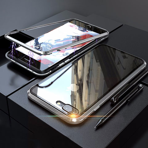Handyhülle Hülle Luxus Aluminium Metall Rahmen Spiegel 360 Grad Tasche M01 für Apple iPhone 7 Plus Silber