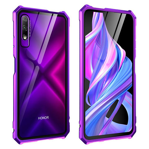 Handyhülle Hülle Luxus Aluminium Metall Rahmen Spiegel 360 Grad Tasche M01 für Huawei Honor 9X Violett