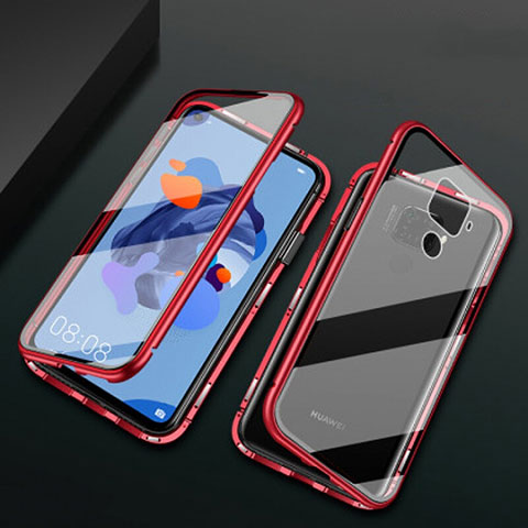 Handyhülle Hülle Luxus Aluminium Metall Rahmen Spiegel 360 Grad Tasche M01 für Huawei Nova 5z Rot