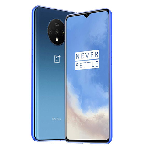 Handyhülle Hülle Luxus Aluminium Metall Rahmen Spiegel 360 Grad Tasche M01 für OnePlus 7T Blau