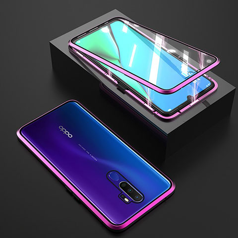 Handyhülle Hülle Luxus Aluminium Metall Rahmen Spiegel 360 Grad Tasche M01 für Oppo A11 Violett