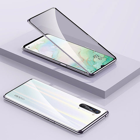 Handyhülle Hülle Luxus Aluminium Metall Rahmen Spiegel 360 Grad Tasche M01 für Oppo Find X2 Lite Silber