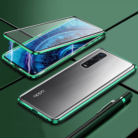 Handyhülle Hülle Luxus Aluminium Metall Rahmen Spiegel 360 Grad Tasche M01 für Oppo Find X2 Pro Grün