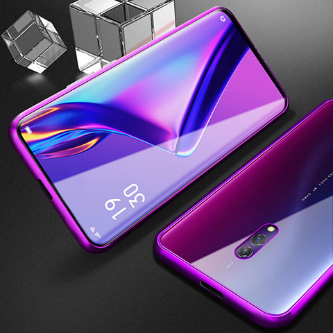 Handyhülle Hülle Luxus Aluminium Metall Rahmen Spiegel 360 Grad Tasche M01 für Oppo K3 Violett