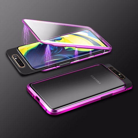 Handyhülle Hülle Luxus Aluminium Metall Rahmen Spiegel 360 Grad Tasche M01 für Samsung Galaxy A80 Violett