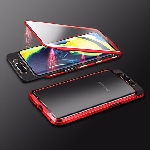 Handyhülle Hülle Luxus Aluminium Metall Rahmen Spiegel 360 Grad Tasche M01 für Samsung Galaxy A90 4G Rot