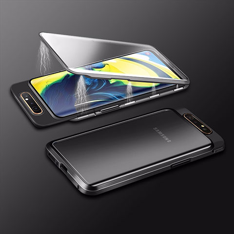 Handyhülle Hülle Luxus Aluminium Metall Rahmen Spiegel 360 Grad Tasche M01 für Samsung Galaxy A90 4G Schwarz