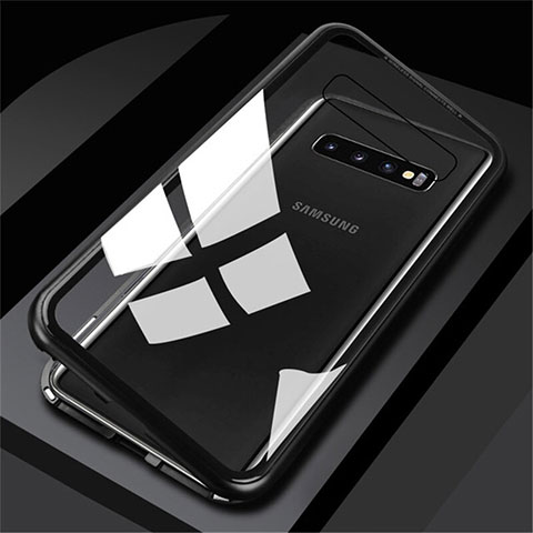 Handyhülle Hülle Luxus Aluminium Metall Rahmen Spiegel 360 Grad Tasche M01 für Samsung Galaxy S10 Schwarz