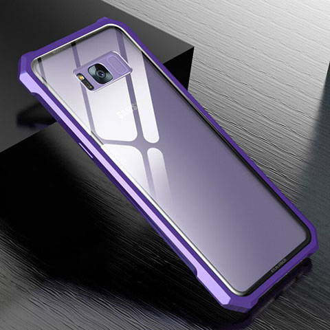 Handyhülle Hülle Luxus Aluminium Metall Rahmen Spiegel 360 Grad Tasche M01 für Samsung Galaxy S8 Plus Violett