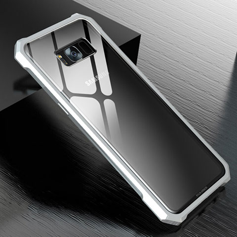 Handyhülle Hülle Luxus Aluminium Metall Rahmen Spiegel 360 Grad Tasche M01 für Samsung Galaxy S8 Silber