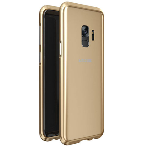 Handyhülle Hülle Luxus Aluminium Metall Rahmen Spiegel 360 Grad Tasche M01 für Samsung Galaxy S9 Gold