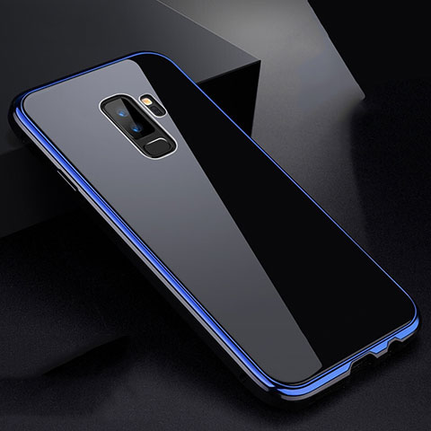 Handyhülle Hülle Luxus Aluminium Metall Rahmen Spiegel 360 Grad Tasche M01 für Samsung Galaxy S9 Plus Blau und Schwarz