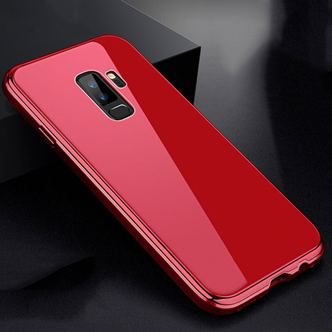 Handyhülle Hülle Luxus Aluminium Metall Rahmen Spiegel 360 Grad Tasche M01 für Samsung Galaxy S9 Plus Rot