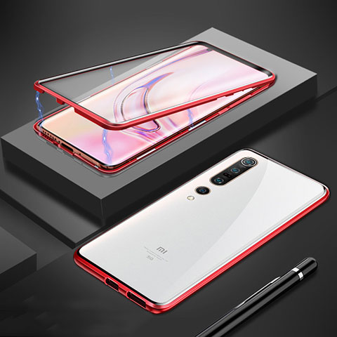 Handyhülle Hülle Luxus Aluminium Metall Rahmen Spiegel 360 Grad Tasche M01 für Xiaomi Mi 10 Pro Rot