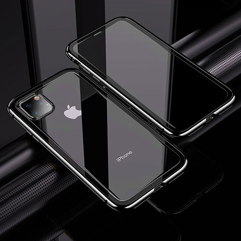 Handyhülle Hülle Luxus Aluminium Metall Rahmen Spiegel 360 Grad Tasche M02 für Apple iPhone 11 Pro Schwarz