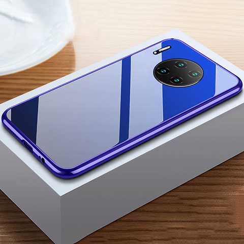 Handyhülle Hülle Luxus Aluminium Metall Rahmen Spiegel 360 Grad Tasche M02 für Huawei Mate 30 Pro 5G Blau