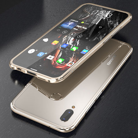 Handyhülle Hülle Luxus Aluminium Metall Rahmen Spiegel 360 Grad Tasche M02 für Huawei Nova 3e Gold