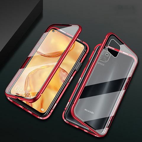 Handyhülle Hülle Luxus Aluminium Metall Rahmen Spiegel 360 Grad Tasche M02 für Huawei Nova 6 SE Rot