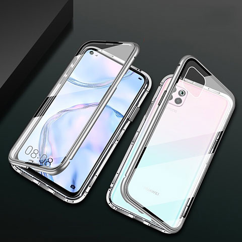 Handyhülle Hülle Luxus Aluminium Metall Rahmen Spiegel 360 Grad Tasche M02 für Huawei Nova 6 SE Silber