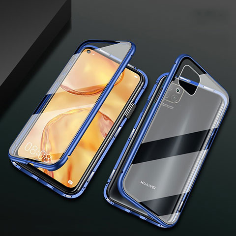 Handyhülle Hülle Luxus Aluminium Metall Rahmen Spiegel 360 Grad Tasche M02 für Huawei Nova 7i Blau