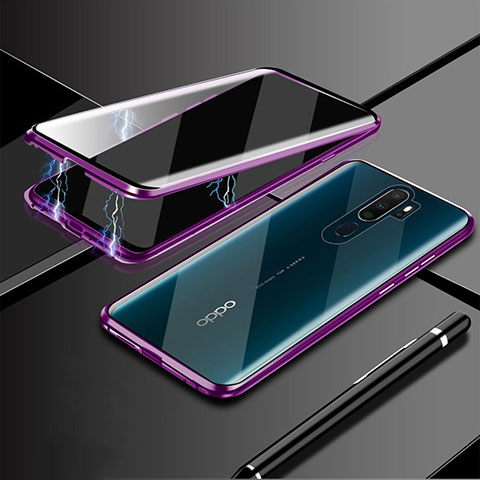 Handyhülle Hülle Luxus Aluminium Metall Rahmen Spiegel 360 Grad Tasche M02 für Oppo A11 Violett