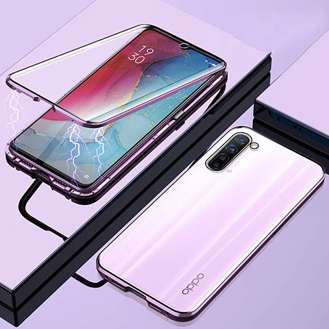 Handyhülle Hülle Luxus Aluminium Metall Rahmen Spiegel 360 Grad Tasche M02 für Oppo Find X2 Lite Violett