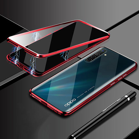 Handyhülle Hülle Luxus Aluminium Metall Rahmen Spiegel 360 Grad Tasche M02 für Oppo K5 Rot