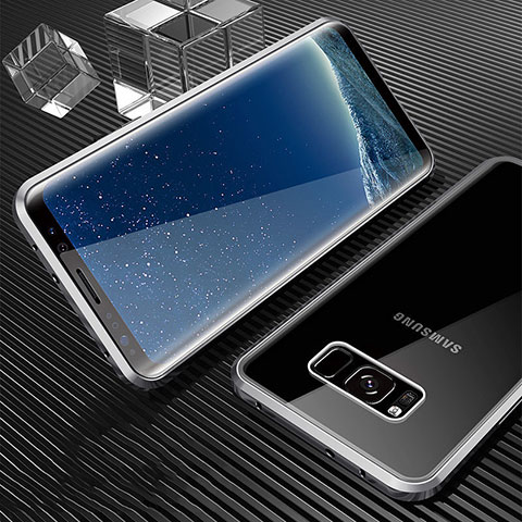 Handyhülle Hülle Luxus Aluminium Metall Rahmen Spiegel 360 Grad Tasche M02 für Samsung Galaxy S8 Plus Silber