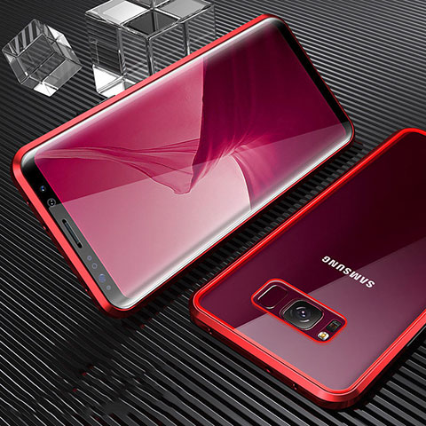 Handyhülle Hülle Luxus Aluminium Metall Rahmen Spiegel 360 Grad Tasche M02 für Samsung Galaxy S8 Rot