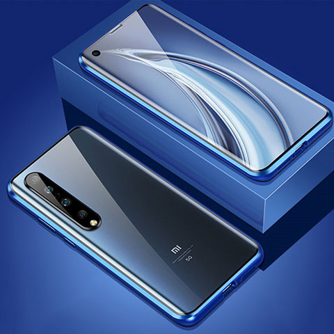 Handyhülle Hülle Luxus Aluminium Metall Rahmen Spiegel 360 Grad Tasche M02 für Xiaomi Mi 10 Pro Blau