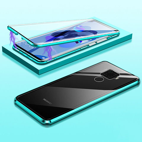 Handyhülle Hülle Luxus Aluminium Metall Rahmen Spiegel 360 Grad Tasche M03 für Huawei Nova 5z Cyan