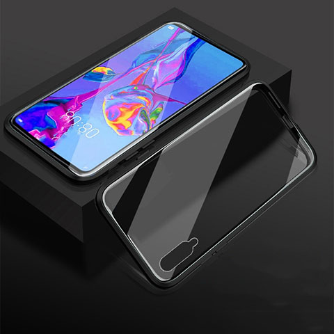 Handyhülle Hülle Luxus Aluminium Metall Rahmen Spiegel 360 Grad Tasche M03 für Huawei P Smart Pro (2019) Schwarz