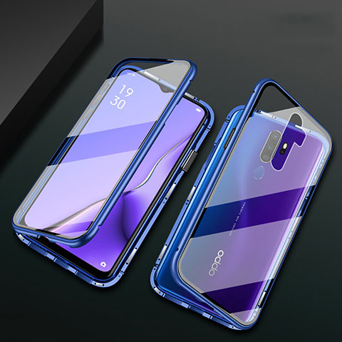 Handyhülle Hülle Luxus Aluminium Metall Rahmen Spiegel 360 Grad Tasche M03 für Oppo A11 Blau