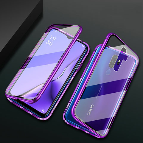 Handyhülle Hülle Luxus Aluminium Metall Rahmen Spiegel 360 Grad Tasche M03 für Oppo A11 Violett