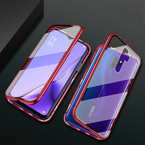 Handyhülle Hülle Luxus Aluminium Metall Rahmen Spiegel 360 Grad Tasche M03 für Oppo A11X Rot