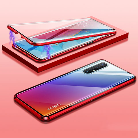 Handyhülle Hülle Luxus Aluminium Metall Rahmen Spiegel 360 Grad Tasche M03 für Oppo Reno3 Pro Rot