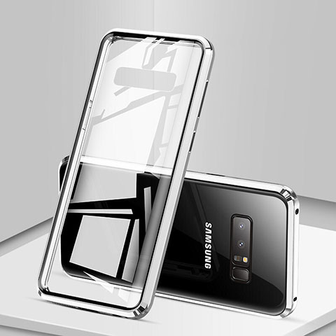 Handyhülle Hülle Luxus Aluminium Metall Rahmen Spiegel 360 Grad Tasche M03 für Samsung Galaxy Note 8 Duos N950F Silber