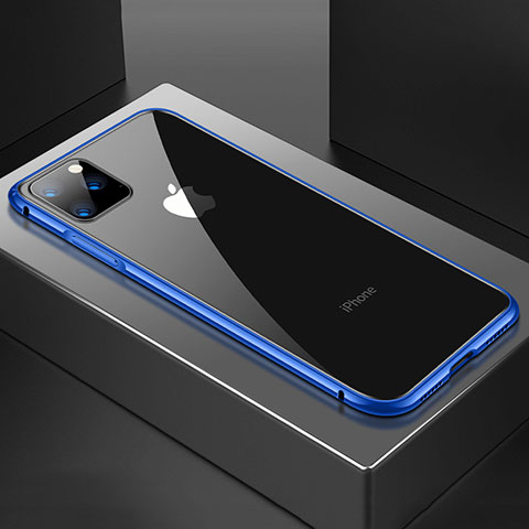 Handyhülle Hülle Luxus Aluminium Metall Rahmen Spiegel 360 Grad Tasche M04 für Apple iPhone 11 Pro Blau