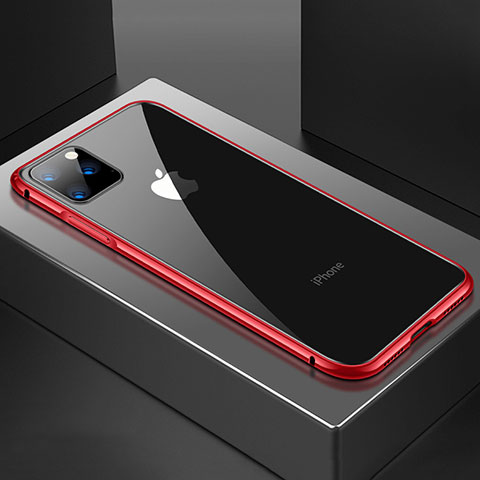 Handyhülle Hülle Luxus Aluminium Metall Rahmen Spiegel 360 Grad Tasche M04 für Apple iPhone 11 Pro Max Rot