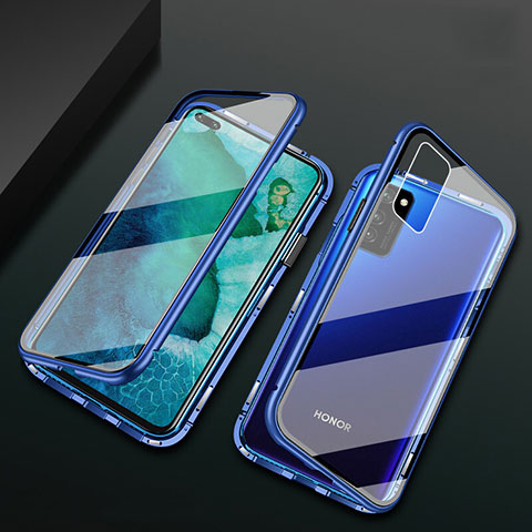 Handyhülle Hülle Luxus Aluminium Metall Rahmen Spiegel 360 Grad Tasche M04 für Huawei Honor V30 Pro 5G Blau