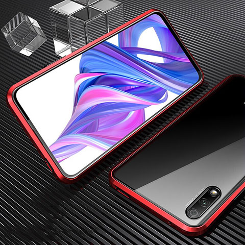 Handyhülle Hülle Luxus Aluminium Metall Rahmen Spiegel 360 Grad Tasche M04 für Huawei Y9 Prime (2019) Rot