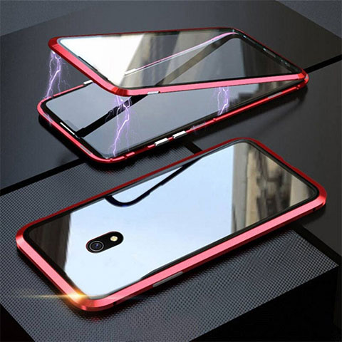 Handyhülle Hülle Luxus Aluminium Metall Rahmen Spiegel 360 Grad Tasche M04 für Xiaomi Redmi 8A Rot