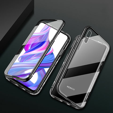 Handyhülle Hülle Luxus Aluminium Metall Rahmen Spiegel 360 Grad Tasche M05 für Huawei Honor 9X Schwarz