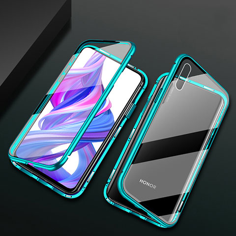 Handyhülle Hülle Luxus Aluminium Metall Rahmen Spiegel 360 Grad Tasche M05 für Huawei Y9 Prime (2019) Grün